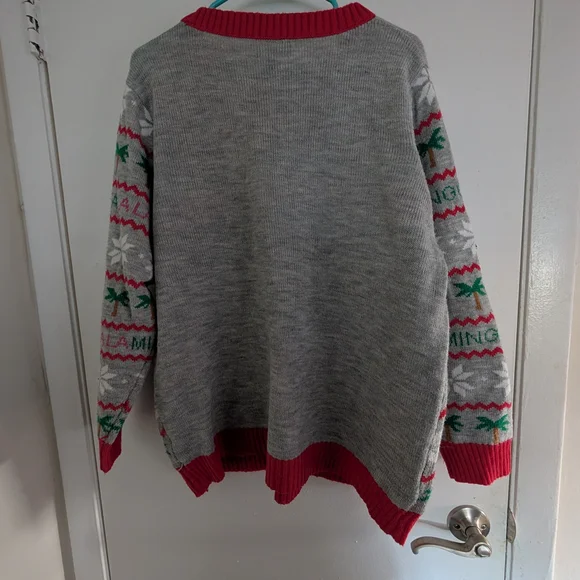 Joe Boxer Gray and Pink Flamingo Ugly Christmas Sweater - Picture 2 of 3